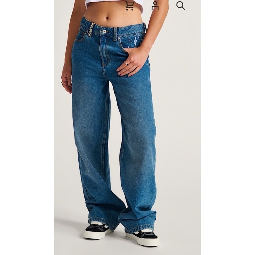 Vans Sirelle Baggy Fit Jeans Women's Size 26 Blue Embroidered Skate Wide Leg NWT